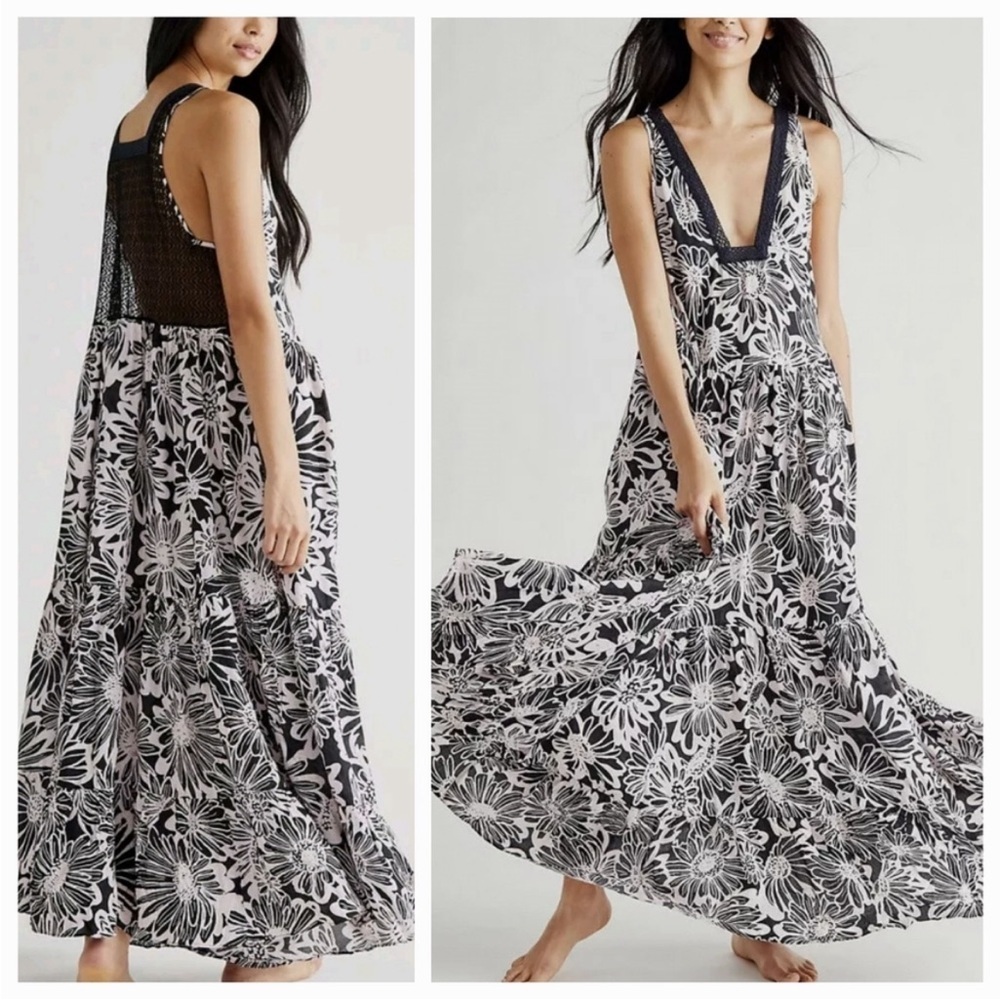 Floral Black and White Maxi Dress